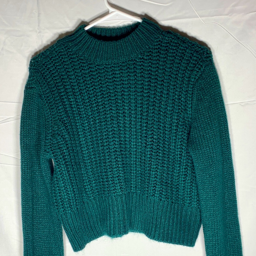 PACSUN forest green crochet cropped sweater